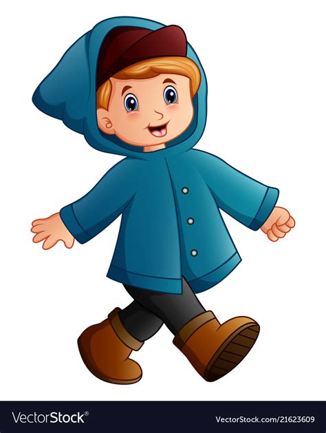 Cartoon Boy In Blue Winter Jacket Walking Vector Image
