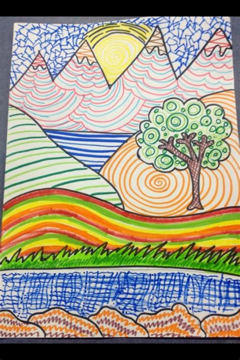 Line Landscapes Elementary Art Art Lessons Line Art Projects