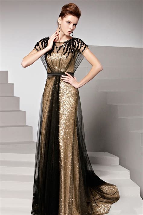 2016 Spring Black And Gold Sequin Plus Size Evening Gowns With Short
