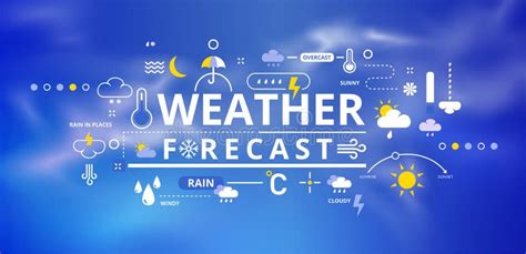 Weather Infographic Line Climate Forecast Banner With Rain Sunny Or