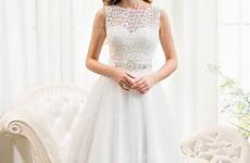 wedding length tea dress scoop lace neck line princess tulle gown ball sequins beading loading lalamira jjshouse