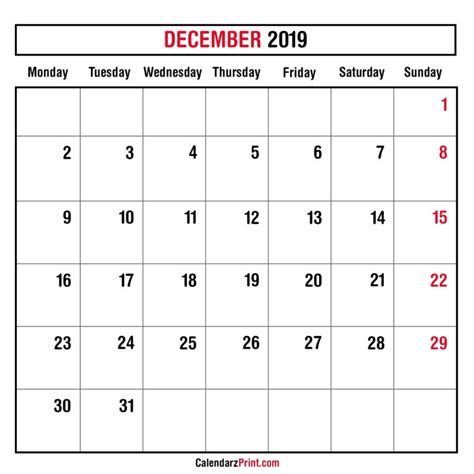 Monthly Planner December 2019 Printable Monthly Calendar Free