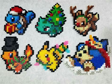 This Set Of 6 Custom Designed Christmas Themed Pokemon Perlers Are