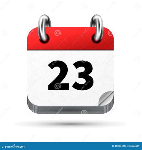 Bright Realistic Icon Of Calendar With 23th Date Isolated On White