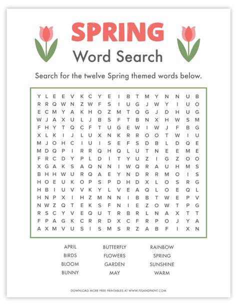 Free Printable Spring Word Search Pjs And Paint