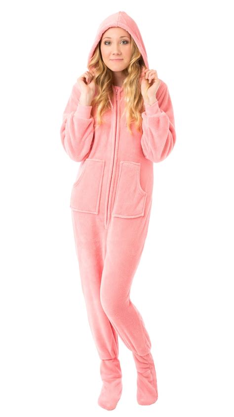 Big Feet Pjs Pink Hoodie Plush Womens Footed Pajamas Sleeper W Drop