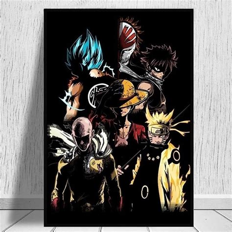 Japan Anime Cartoon Characters Poster Canvas Painting Goku Naruto Luffy