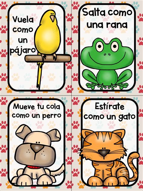 Pet Themed Movement Cards And Printables Spanish Pink Oatmeal Shop