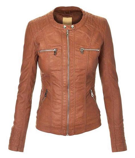 women s brown faux leather jacket with hood jackets creator