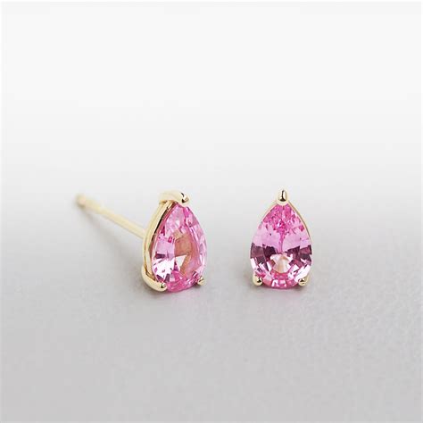 Natural Pink Sapphire Stud Earring Solid Gold Pear Shaped Etsy