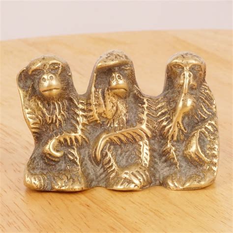 Three Wise Monkeys Miniature Sculpture Vintage Solid Brass Monkeys
