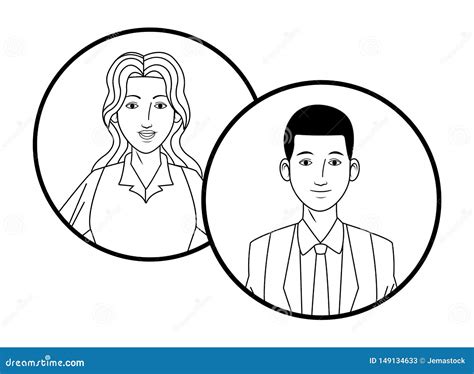 Business Couple Avatar Profile Picture In Round Icons Black And White