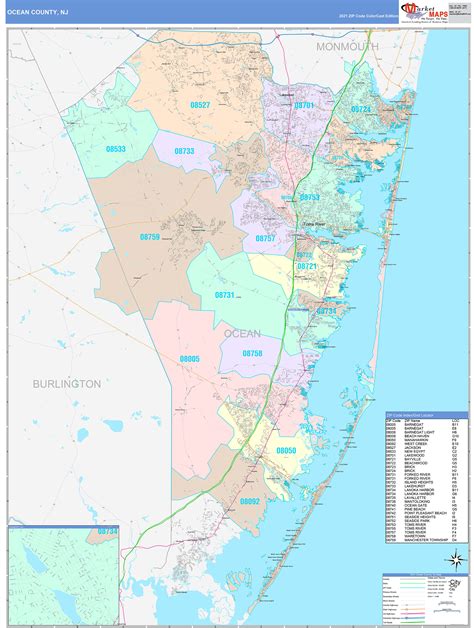 Ocean County Nj Wall Map Color Cast Style By Marketmaps Mapsales