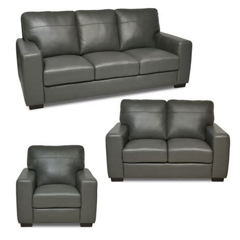 Grey Italian Leather 3 Piece Living Room Sofa Set Free Shipping Today