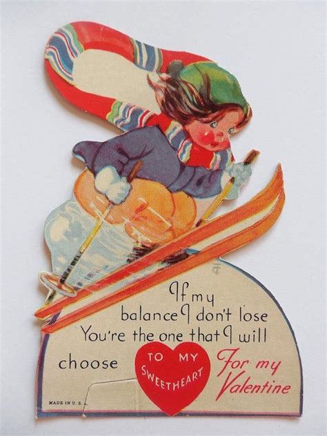 Vintage Valentine Card Ski Valentine Card Skiing Valentine