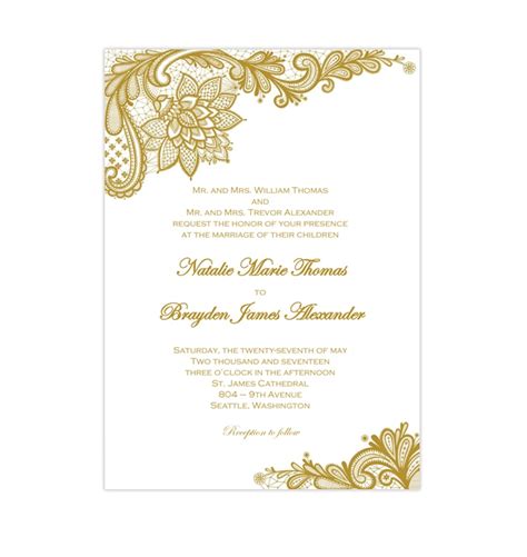 Gold Vintage Lace Wedding Invitations Diy Printable Templates Wedding