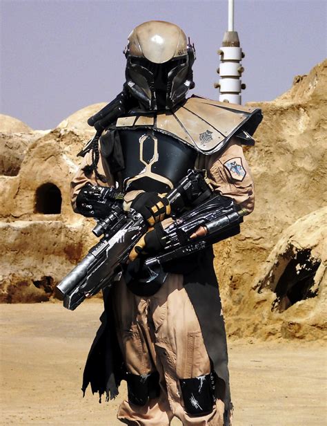 Mandalorian Mercenary On A Desert Planet In The Star Wars Universe