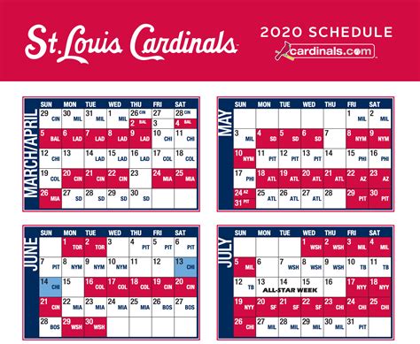 St Louis Cardinals 2018 Baseball Schedule Walden Wong