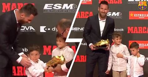 official leo messi presented with his 6th european golden boot football