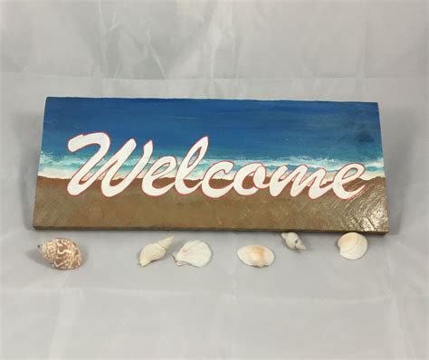 Beach Themed Front Door Welcome Sign Pallet Wood Tropical Etsy
