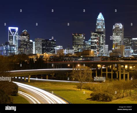 Skyline Of Uptown Charlotte North Carolina At Night Stock Photo Alamy