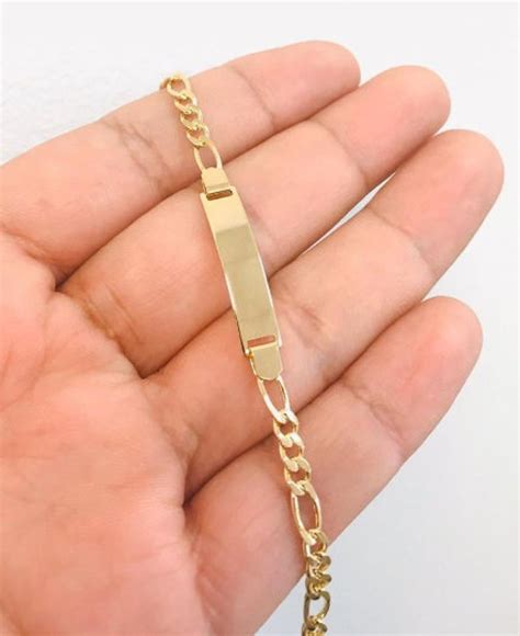 14k Gold Filled Baby Id Bracelet 6 Figaro Link Kids Etsy