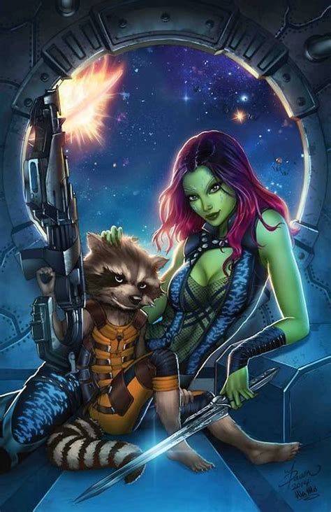 Gamora And Rocket Raccoon By Dawn Mcteigue Colours By Ula