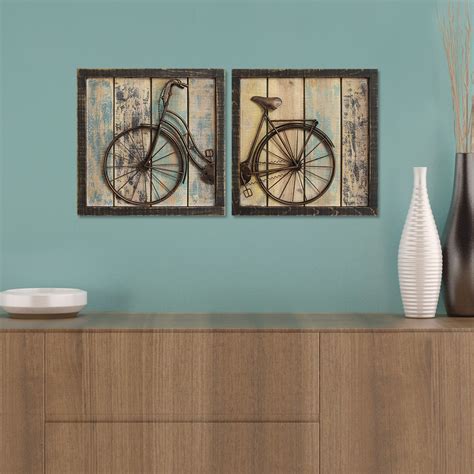 Metal red bicycle wall decor. Set of 2 Rustic Bicycle Wall Décor - Stratton Home Decor