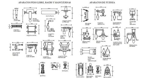 Miscellaneous Gym Equipment Blocks Cad Drawing Details Dwg File Cadbull