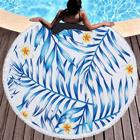 Creative Design Flower Pattern Round Beach Towel Microfiber Material