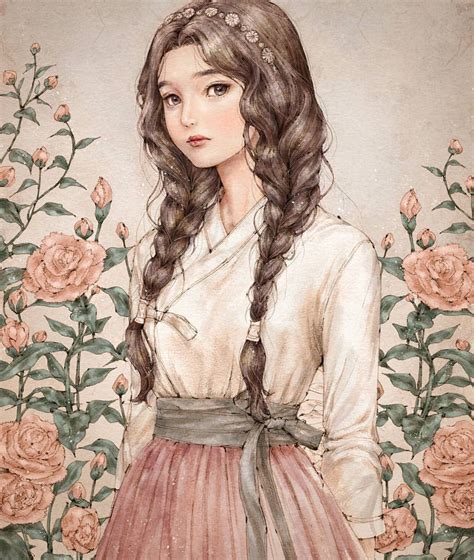 한복 hanbok korean traditional clothes[dress] modernhanbok art girl illustration girl