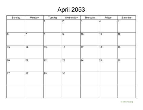 Basic Calendar For April 2053