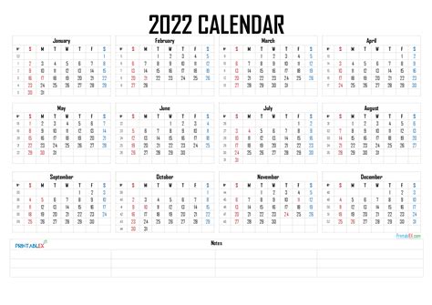 Free 2022 Calendar Printable Pdf Landscape Pdf Image
