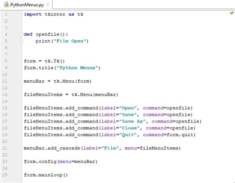 Python Tkinter Menus