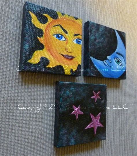 Sun Moon Stars Mini Paintings Set Of 3 Original Art Etsy Mini