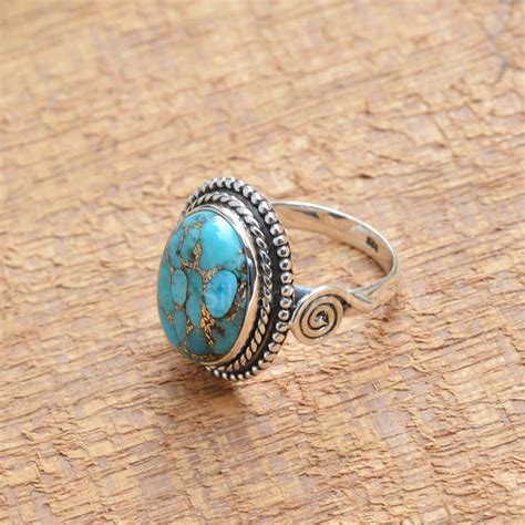 Copper Turquoise Ring 925 Sterling Silver Blue Copper Etsy