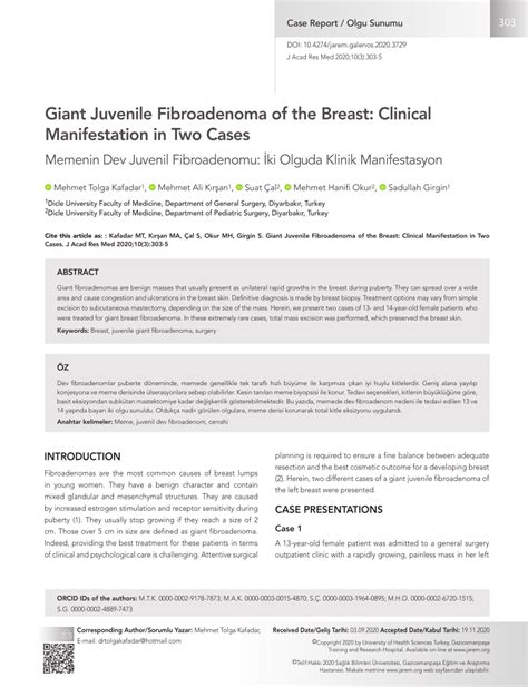 Pdf Giant Juvenile Fibroadenoma Of The Breast Clinical Manifestation