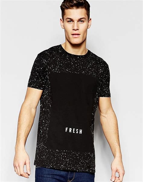 Image 1 Of Asos Longline T Shirt With Splatter And Fresh Print In Black