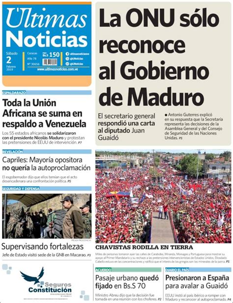 Periódico Últimas Noticias Venezuela Periódicos De Venezuela Edición De Sábado 2 De Febrero