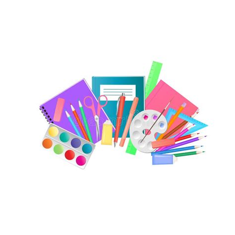 School Supplies And Art Materials For Drawing Acrylic Paints Brushes