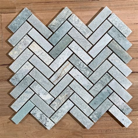 Ming Green Marble Herringbone Mosaic Tile 64x20mm