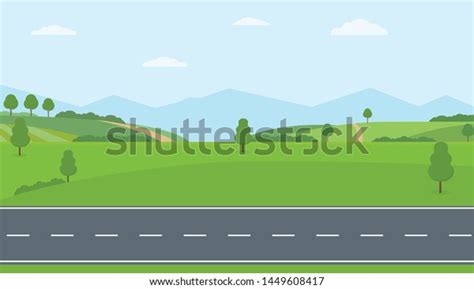 Straight Empty Road Through Countryside Green Stock Vector Royalty