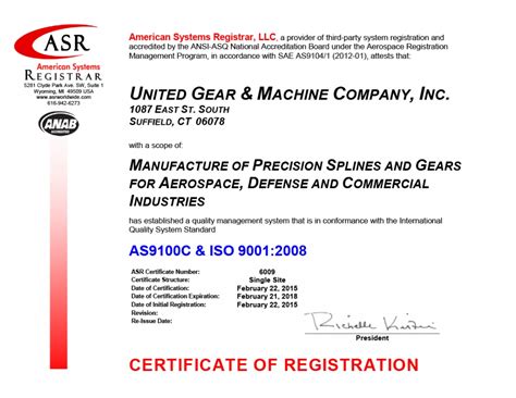 As9100 And Iso90012008 Certified United Gear And Machine Co Inc