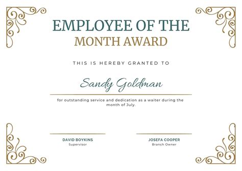 Teacher Of The Month Certificate Template