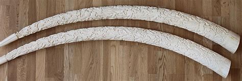 Lot A Pair Of African Ivory Carved Tusks Length 70 In 178 Cm