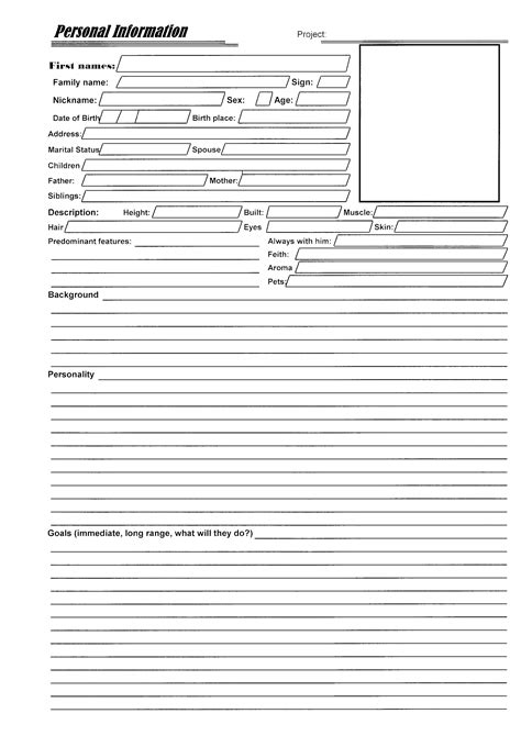 Character Sheets For Writers