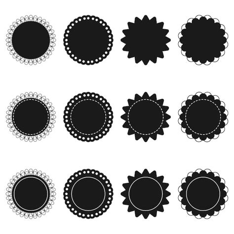 Circle And Frame With Scalloped Edge Black Silhouette Premium Vector
