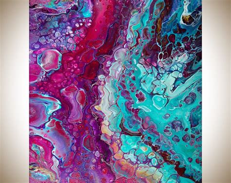 Teal Purple Abstract Art Acrylic Pour Fluid Art Abstract Etsy