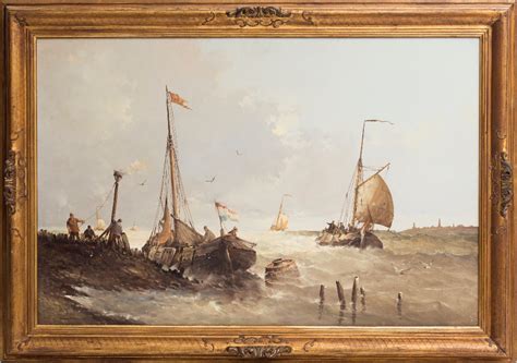 Everhardus Koster 1817 1892marine Landscape Oil On Panel Signed E