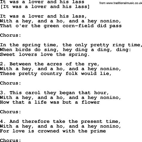 Old English Song Lyrics For It Was A Lover And His Lass With Pdf